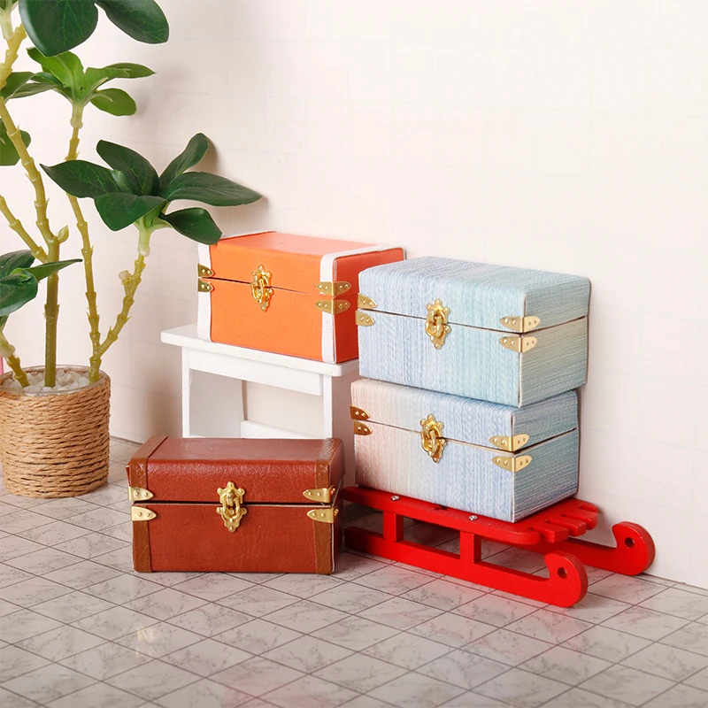 1:12 Dollhouse Miniatuur Koffer Vintage Lederen Bagagebox Opbergdoos Home Model Decor Speelgoed Poppenhuis Accessoires