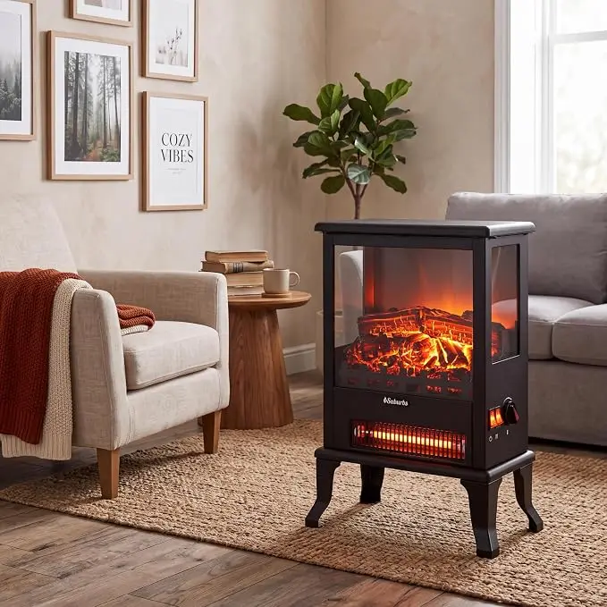 1Pcs Iron + Tempered Glass Zhx- 17Inch【 Electric Fireplace 】Freestanding Electric Fireplace 110V~120V/60Hz/1500W Us Plug