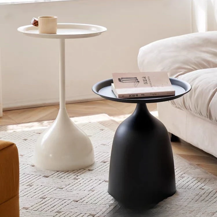 

Modern minimalist small coffee table, mini round side table, and headboard side table with mobility in a creamy style