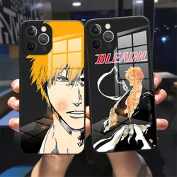 Kurosaki Ichigo Bleach Phone Case For iPhone 11 12 13 Pro Max X XR XS MAX X 8 7 Plus 13Mini Black Tempered Glass reflective case