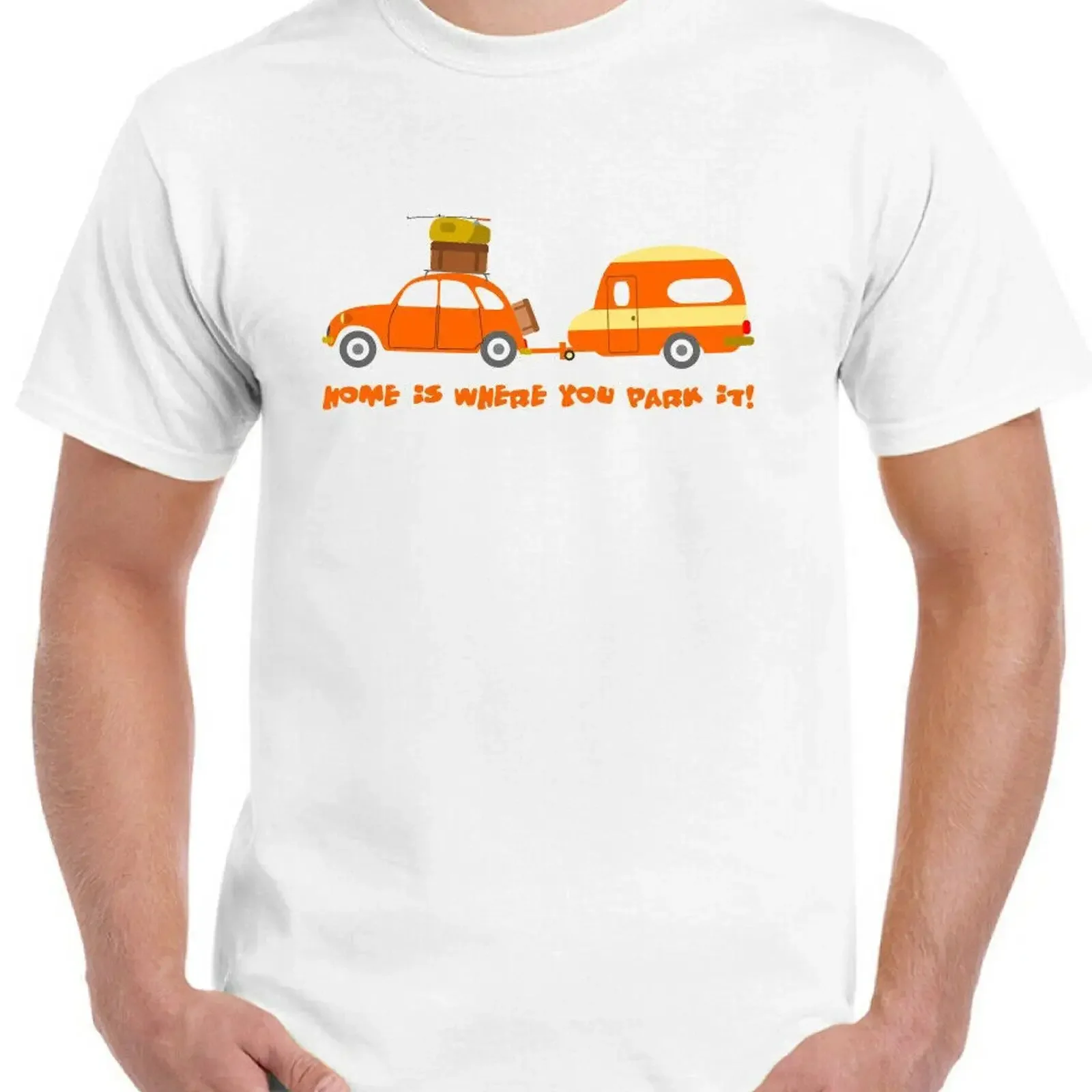 Camping T Shirt Home Is Where You Park It Mens Funny Caravan Caravaning Festival vintage Washed homme Versatile Stylish