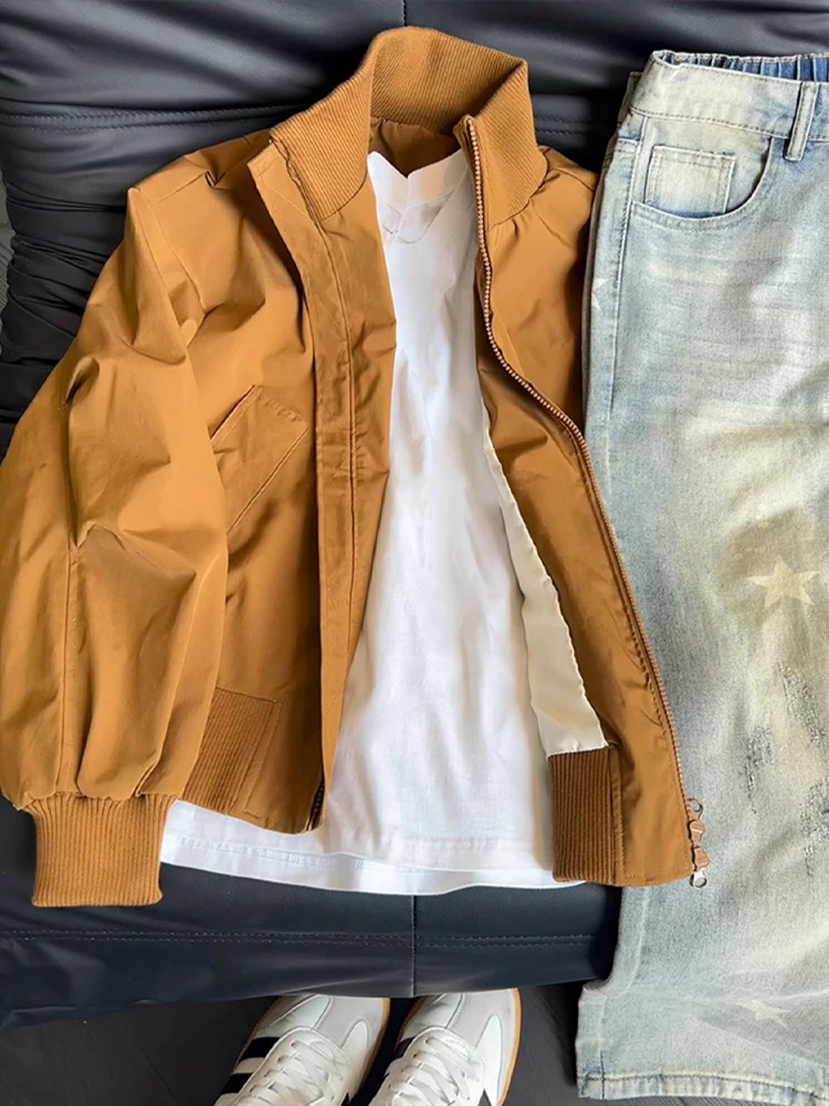 الأمريكية الكاكي الوقوف طوق البيسبول Jaet الرجال القطن Jaet الخريف الشتاء كلينفيت صورة ظلية ort مبطن ملابس خارجية