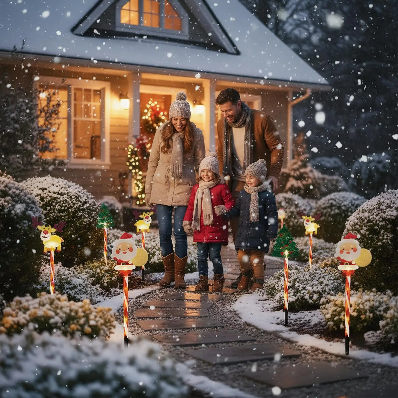 Christmas Stake Lights 6 Pieces LED Christmas Stake Lamp Decor LED Backyard Decoration Lights For Garden Lawn Porch Walkway