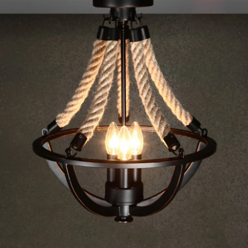 Americano Retro Hemp Rope Lamp, Ferro Rústico Criativo Lâmpada Do Teto, Pintura a Alta Temperatura, Iluminação Decorativa, Lâmpada Rural, E27