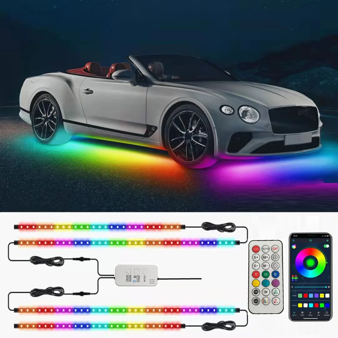 12V RGB Under Car LED Lights Underglow Flexible Strip Lights Music Decorative Bottom Decoration Atmosphere Lamp Chassis Light