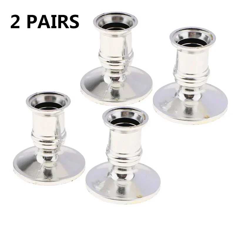 Decoration Candle holder Centerpiece Tea light 4pcs Taper Base Standard Candlestick Pillar Silver Table top Home Practical