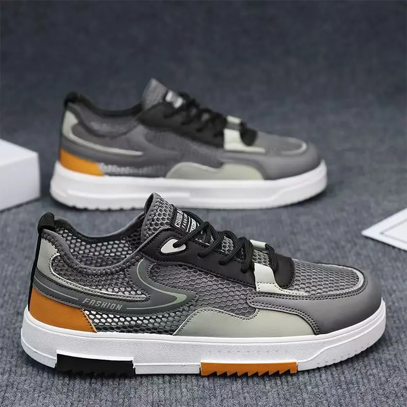 

Мужская новая летняя повседневная спортивная обувь с сеткой, нескользящая дышащая обувь с круглым носком на плоской подошве, маленькие белые туфли, повседневные туфли для доски