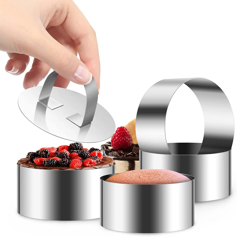 Stainless Steel Round Cake Mold With Pusher Cake Decorating Tools Diy Cake Mousse Pastry Ring Mold Cooking Rings Baking Tools