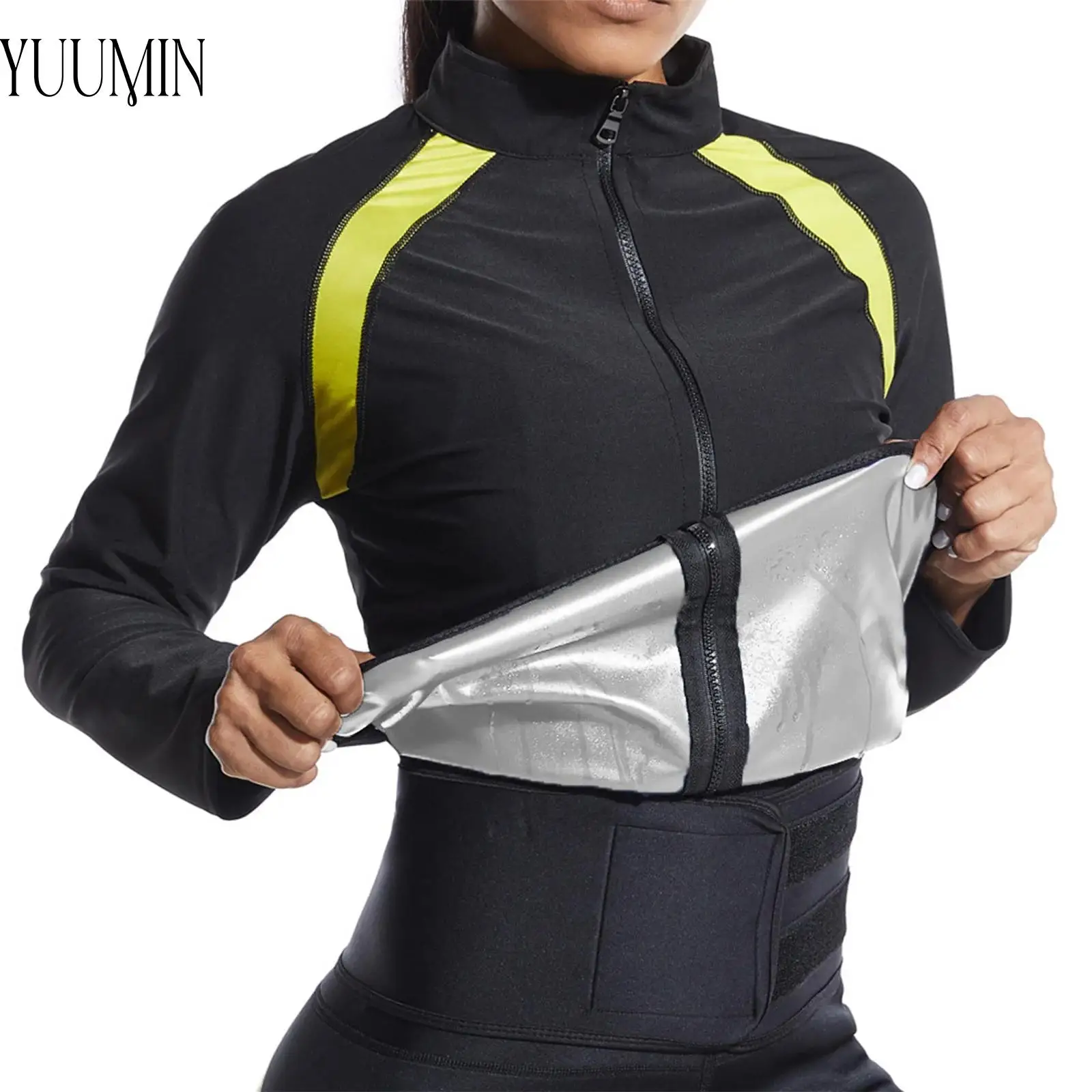 

Женские быстросохнущие топы для сауны, формирователь тела, бодибилдинг, толстовка на молнии, куртка с длинными рукавами, топы для йоги, тренажерного зала, бега