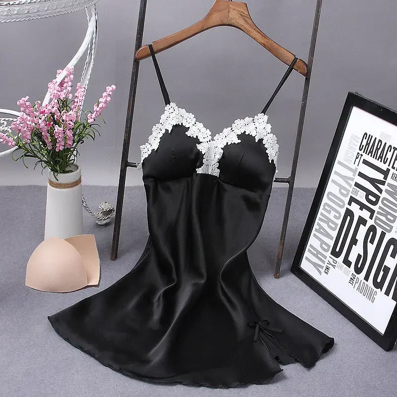 Sexy Women  Silk Robe Dress Nightdress Lace Bow Straps Lady Nightgown Sleepwear Costumes Soft Material Sleepshirts