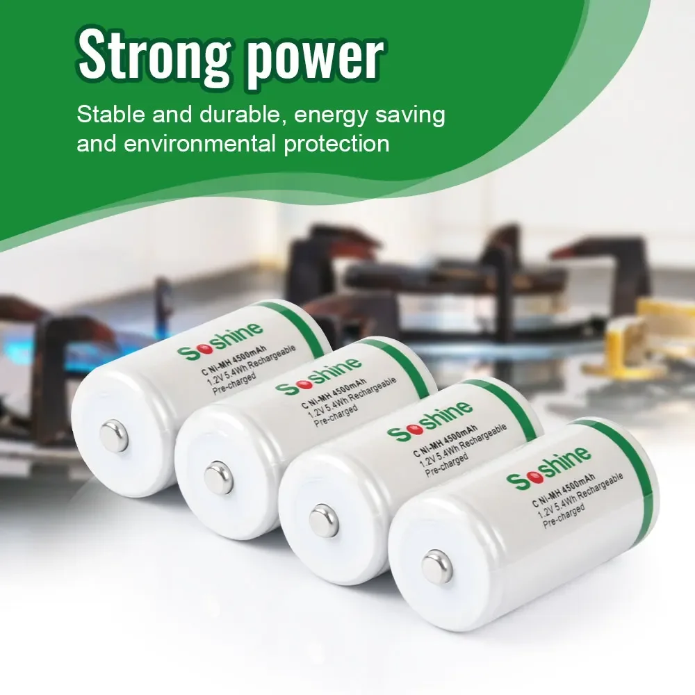 Soshine 4500mAh NiMH Rechargeable Batteries and LCD Ni-MH Li-ion LiFePO4 Charger 1.2V 4500mAh C Size Low Self Discharge Battery