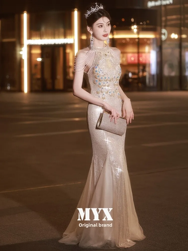 

Ele Long Neline Wedding Dr Fi Tail Evening Gown for Engagement Parties Banquet High End Host Luxury Polyester