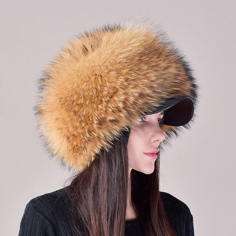 2024 New Fashion Earflap Hat Winter Women's Hat Real Fox Fur Hats Headgear Russian Girls Real Fox Fur Beanies Cap