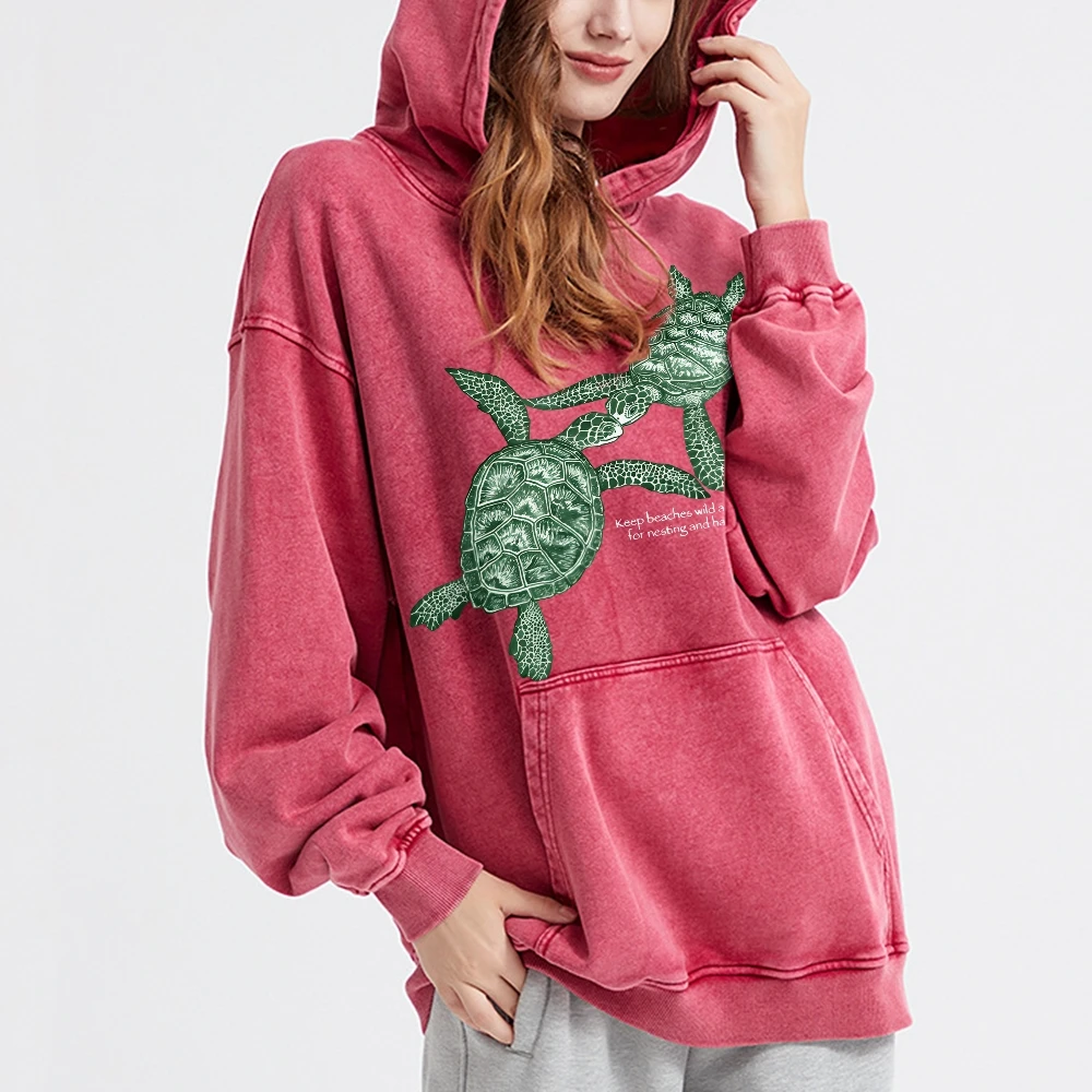 Unisex Sea Turtles Printed Casual Washed Hoodie Sweatshirt Women Men y2k Shirt Gothic T-Shirt Graphic  T-Shirt