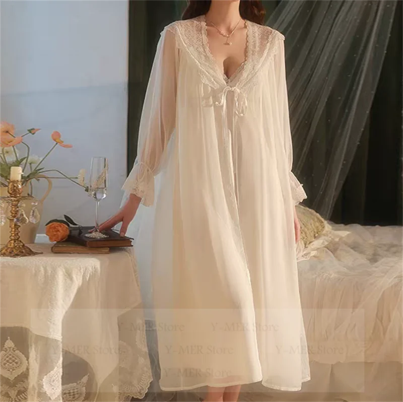 Bride White Wedding Robe Suit Long Nightgown Female Sleepwear Satin Vestidos De Novia Backless Spaghetti Strap Home Dress