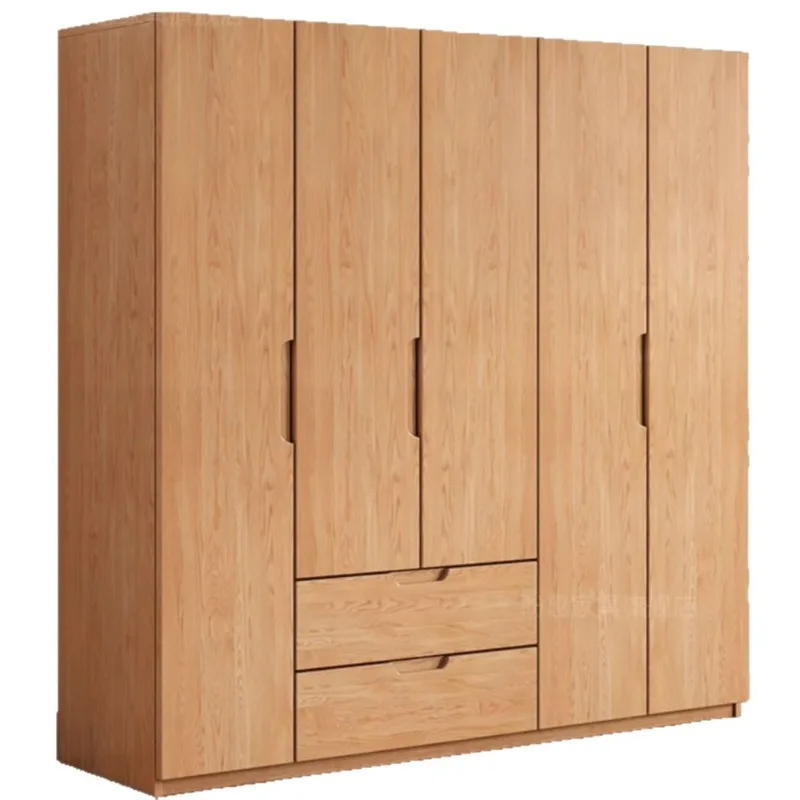 Modern Minimalist Full Solid Wood Wardrobe Household Hanging Storage Cabinet Simple Log Closet For Bedroom Rental House Use