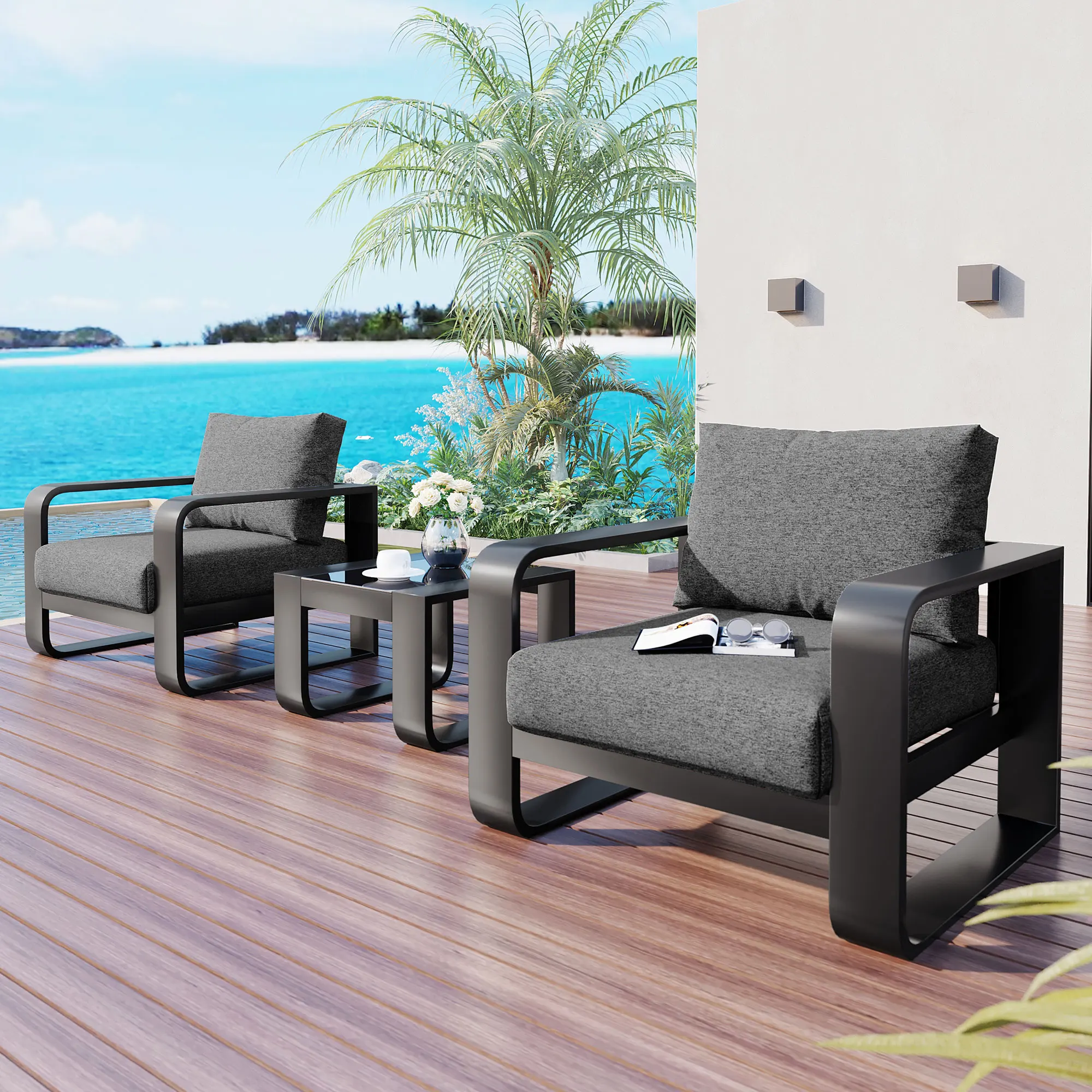 3-pieces Aluminum Frame Patio Furniture With 6.7