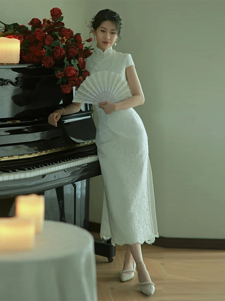 

Ele White Lace Vintage Young Sle Return Home Engagement Dr Wedding Dr for Women in Their 20s And 30s