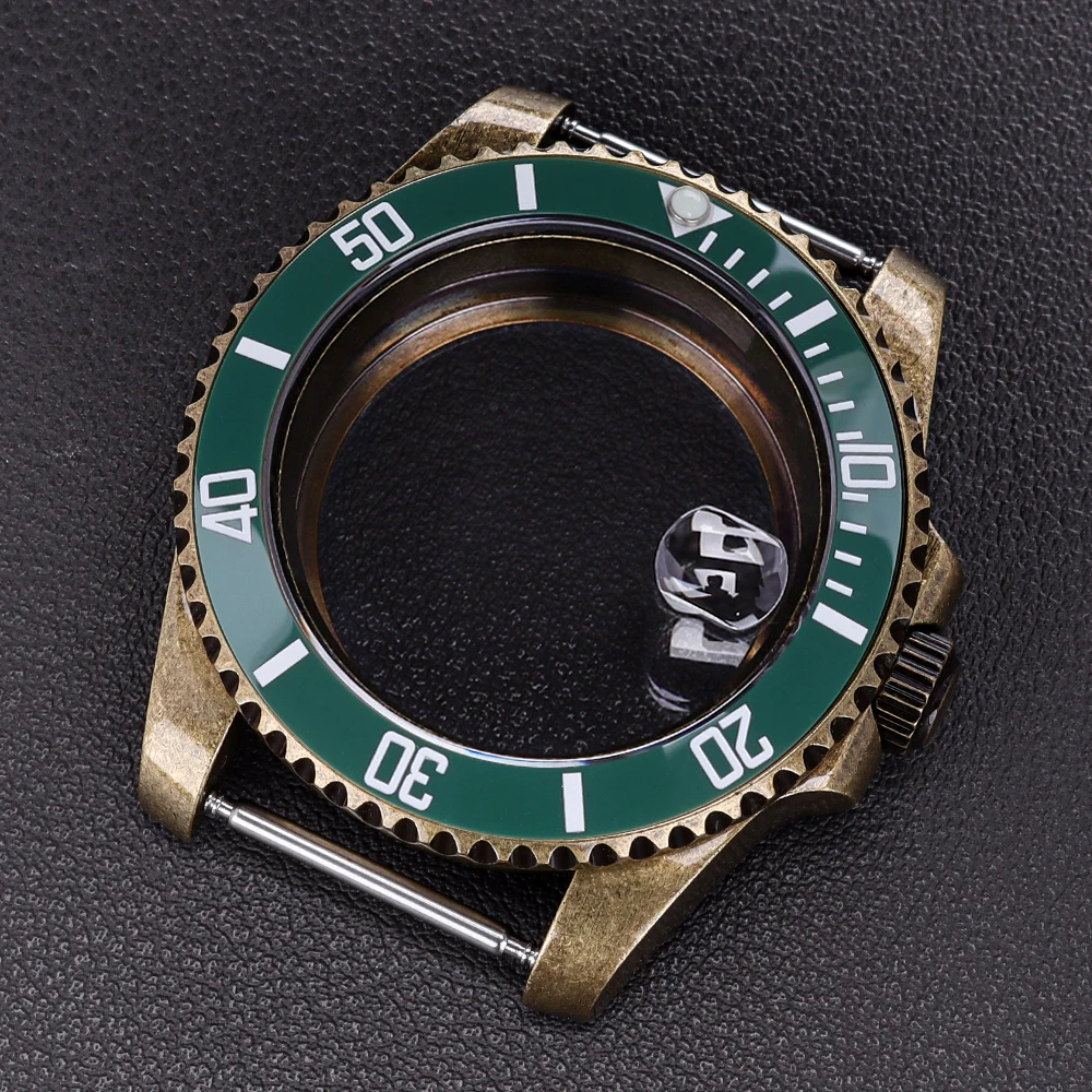 40mm Bronze Vintage Diving Watch Case for Seiko NH35 NH36 NH34 NH38 Movement SUB/GMT Watch Replacement Parts With Sapphire Glass