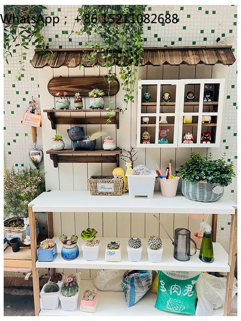 SCY outdoor old solid wood gardening workbench table garden balcony storage workbench preservative wood flower stand