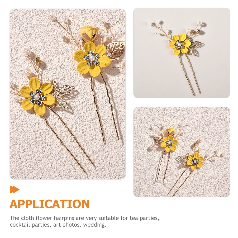 2 قطعة إكسسوارات شعر الزفاف للعروس دبابيس شعر أنيقة من القماش على شكل زهرة مجوهرات شعر الزفاف قطع شعر الزفاف الحساسة لحفلات الزفاف #6