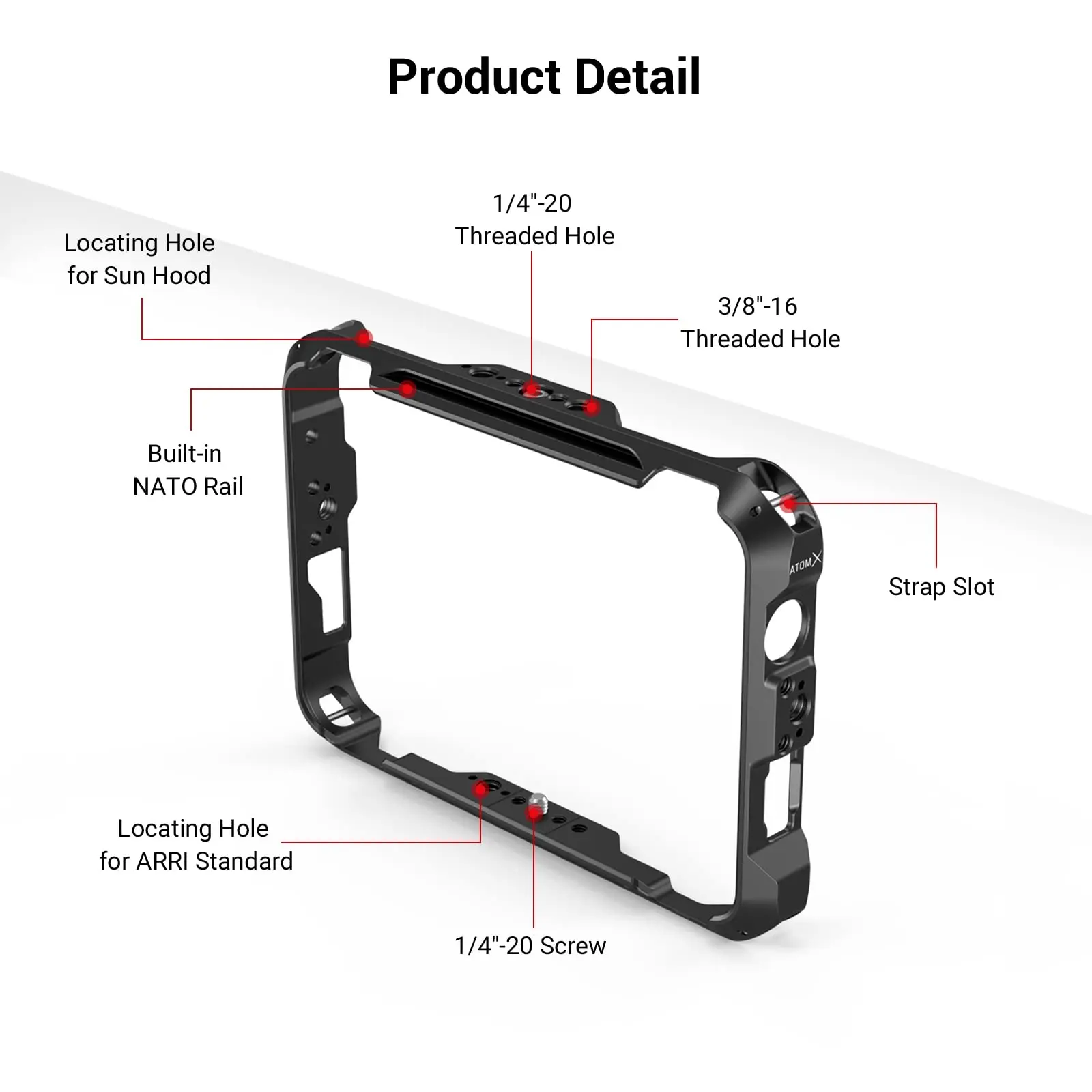 SmallRig Monitor Cage Kit for Atomos Shinobi 7 Cage Kit with Cable Clamp, Built-in NATO Rail and Sun Hood -3456