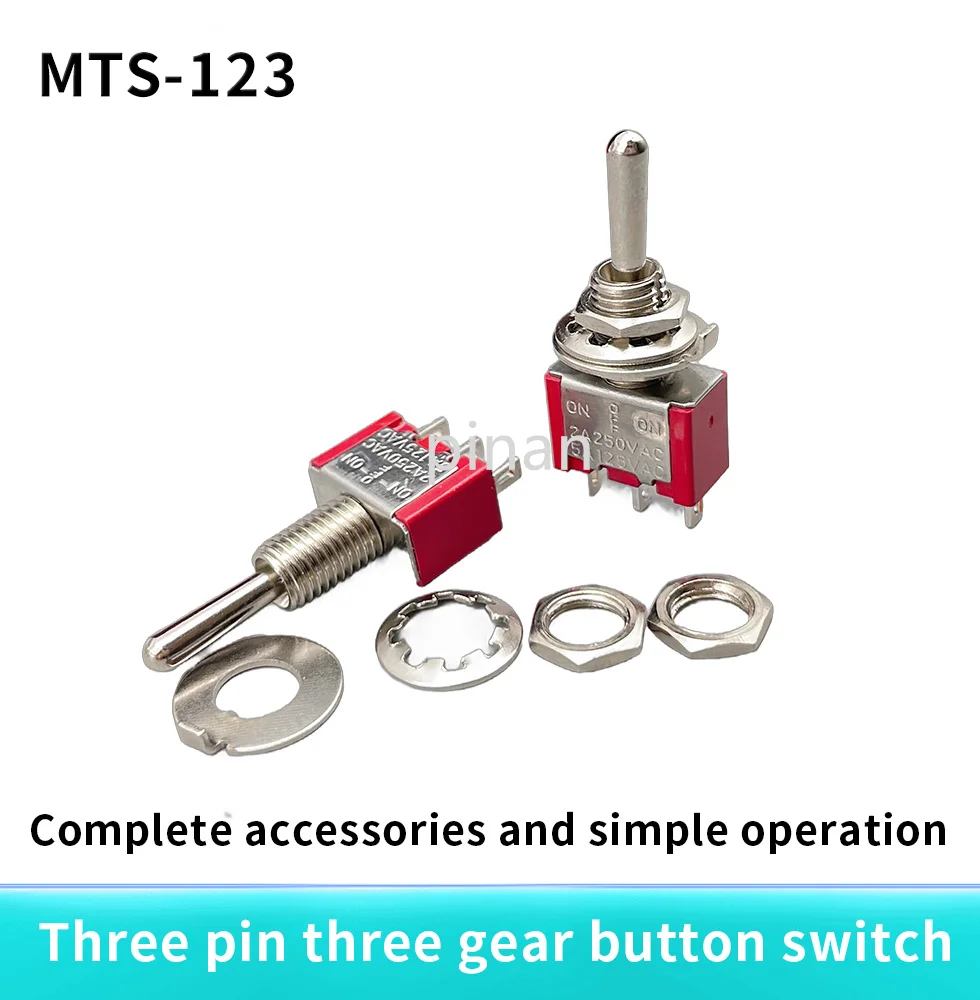 5pcs / 10pcs mts-123  6mm button switch red double side reset moving head toggle switch 3-pin 3-gear micro rocker button