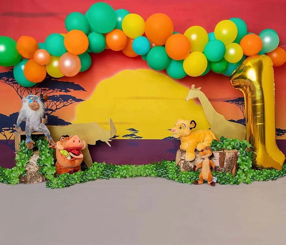 Lion King Baby Shower Tropical Jungle Happy Birthday Photo Backdrop Cartoon Lion King Themed Decoration Backdrops for Child