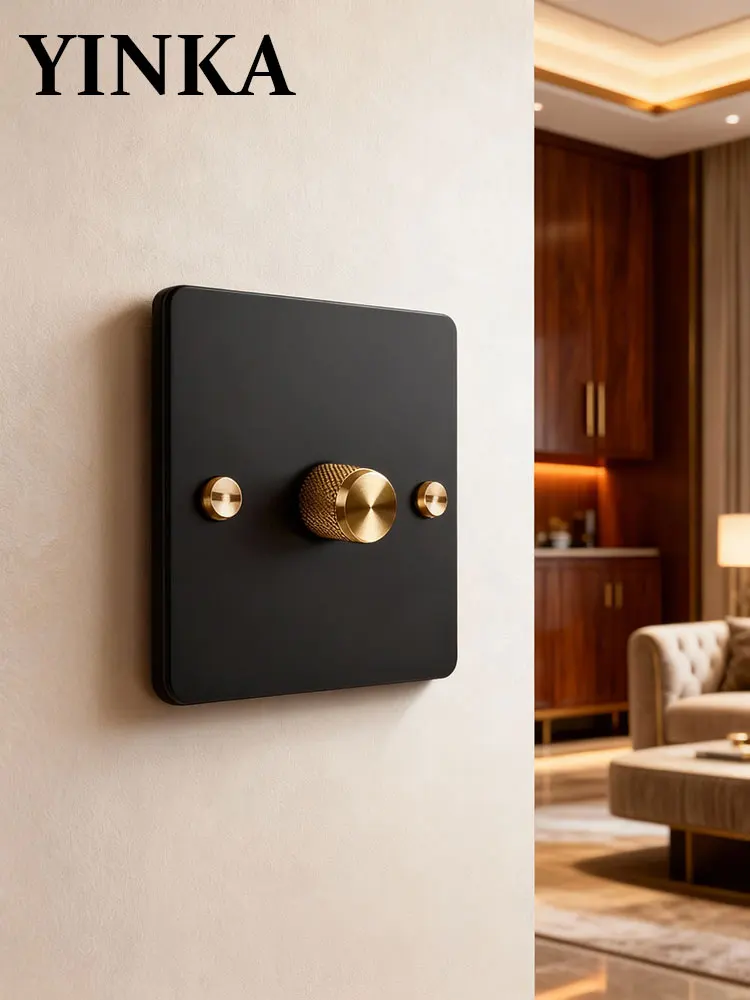YINKA Stainless Steel Light Switch with Copper Toggle, Durable Modern Metal Wall Switch for Home, Single/Double/Triple Options