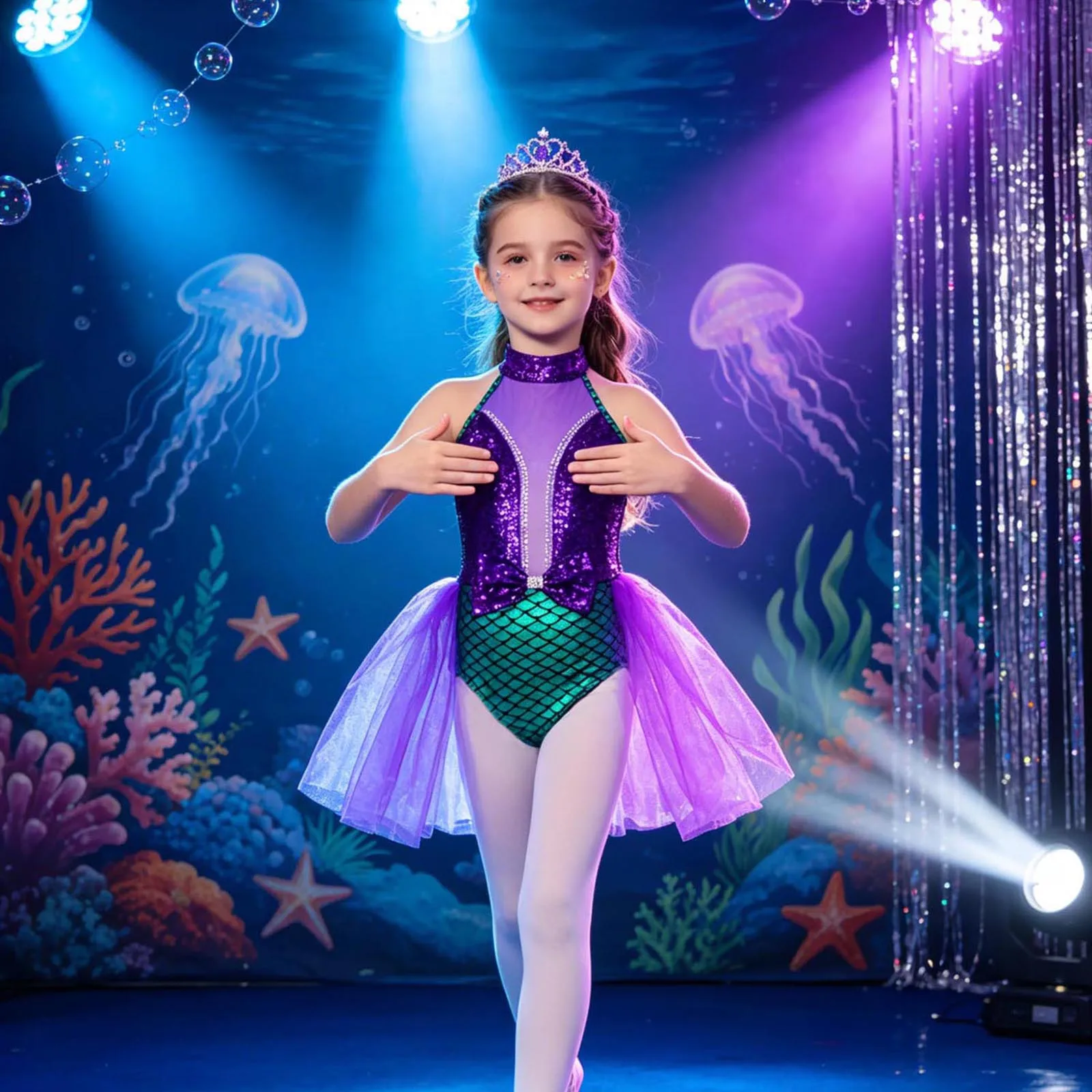 Robe Tutu de Danse Sirène Princesse Fée avec Écailles de Poisson pour Bal de Promo, Gymnastique, Patinage Artistique, Ballet et Fêtes