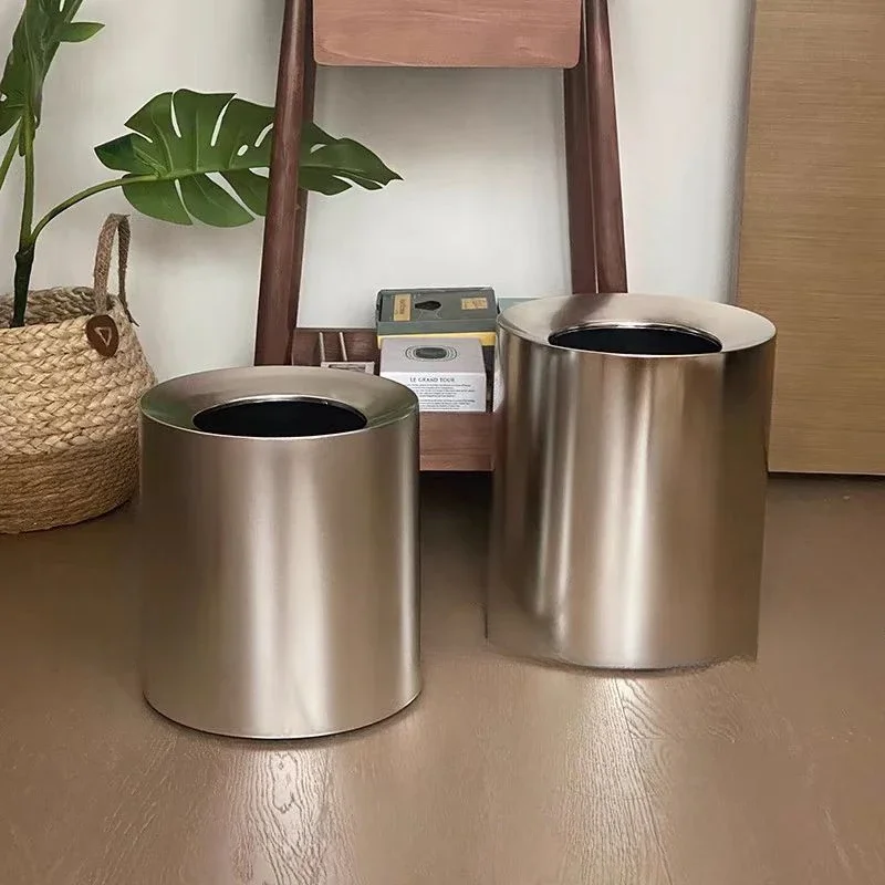 

Electroplated Silver Wastebasket Premium Imitation Metal Bin Household Living Room Bedroom Office Rubbish Bin Industrial Style