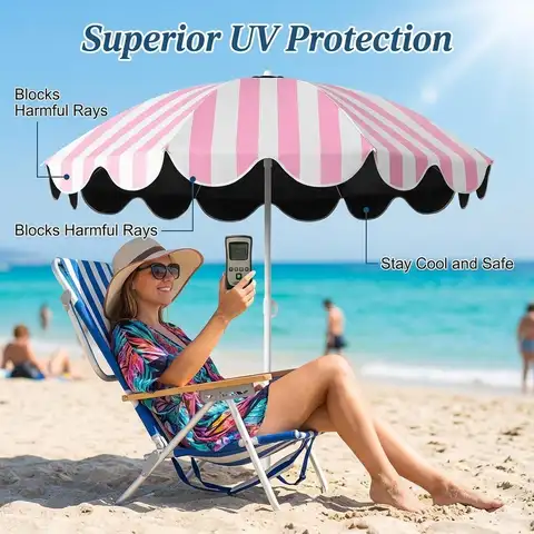 Beach Umbrella Heavy Duty Sturdy Parasol Portable Outdoor Canopy, Striped Sun Shade for Terrace Patio Camping Beach Pool