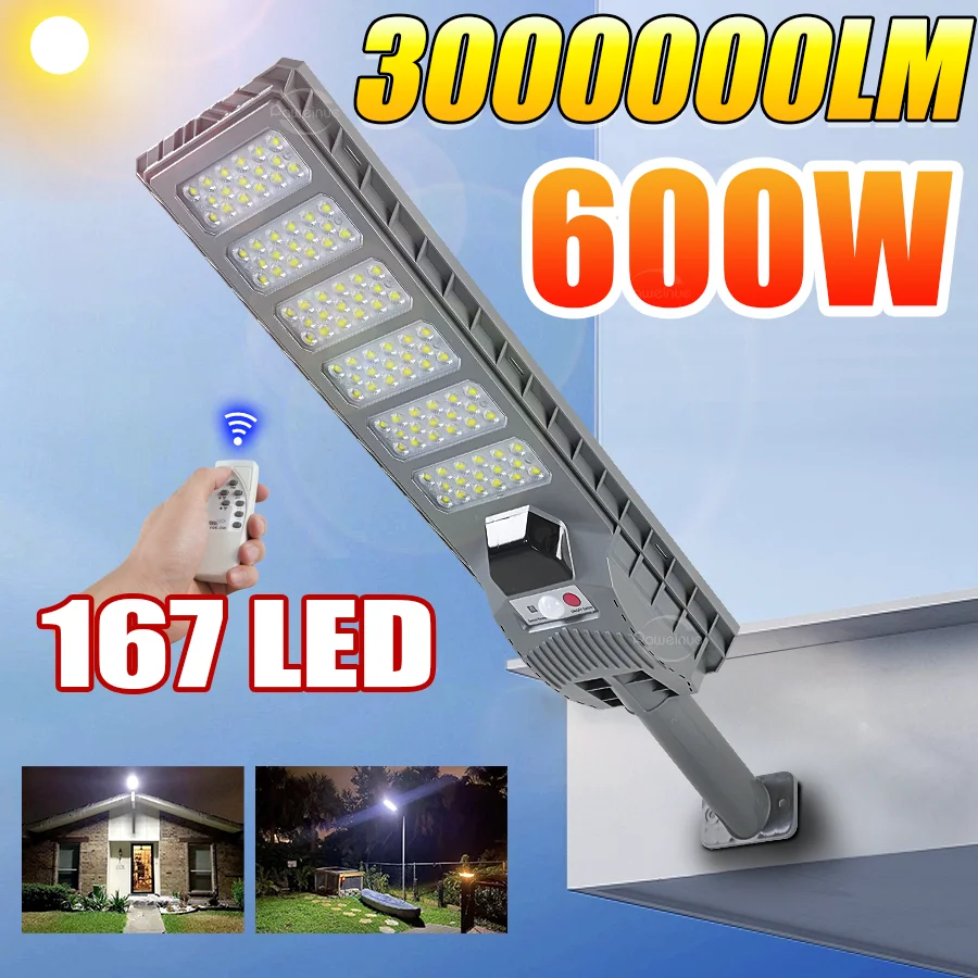 

3000000LM 600W Outdoor Powerful Solar LED Lights Super Bright Street Light Motion Sensor Remote Control Waterproof Garden Solar