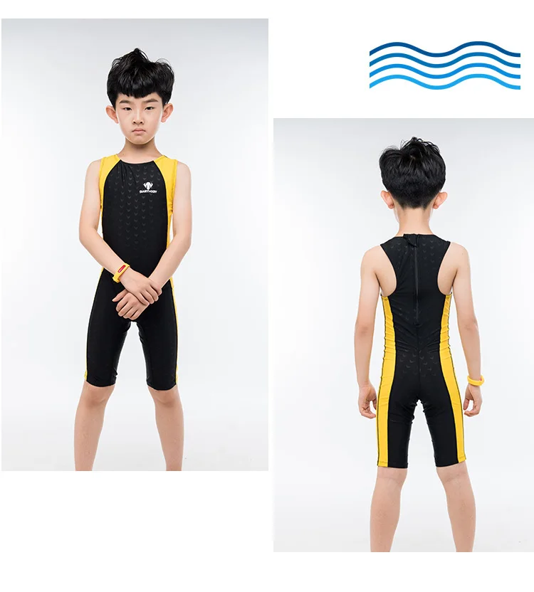 HXBY Swimwear Boys Competitive Swimming One Piece Swimsuit Knee Boys Swimsuits Bathing Suit Swim Wear