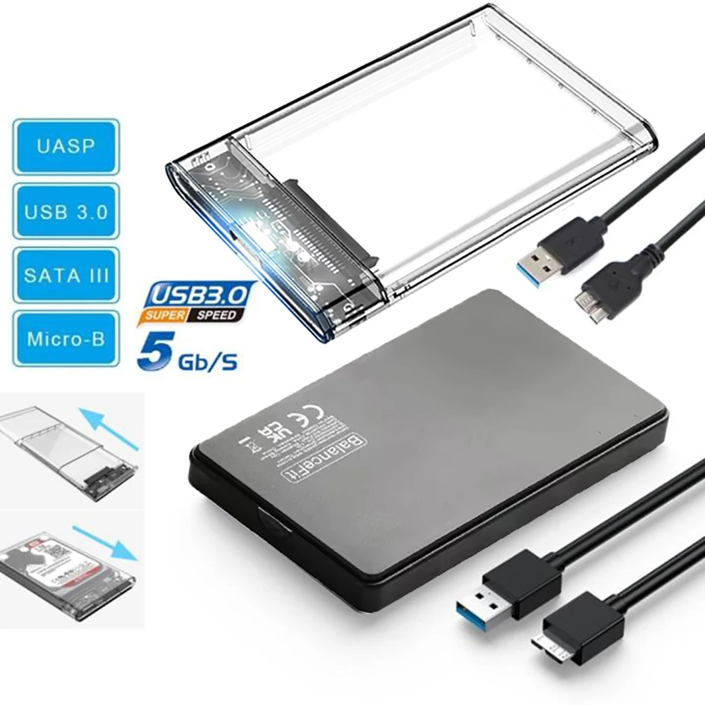Caja transparente para disco duro, carcasa para disco duro de 5Gbps, 2,5 pulgadas, SSD SATA a USB 3,0, adaptador tipo C, caja portátil para disco duro externo, sin herramientas