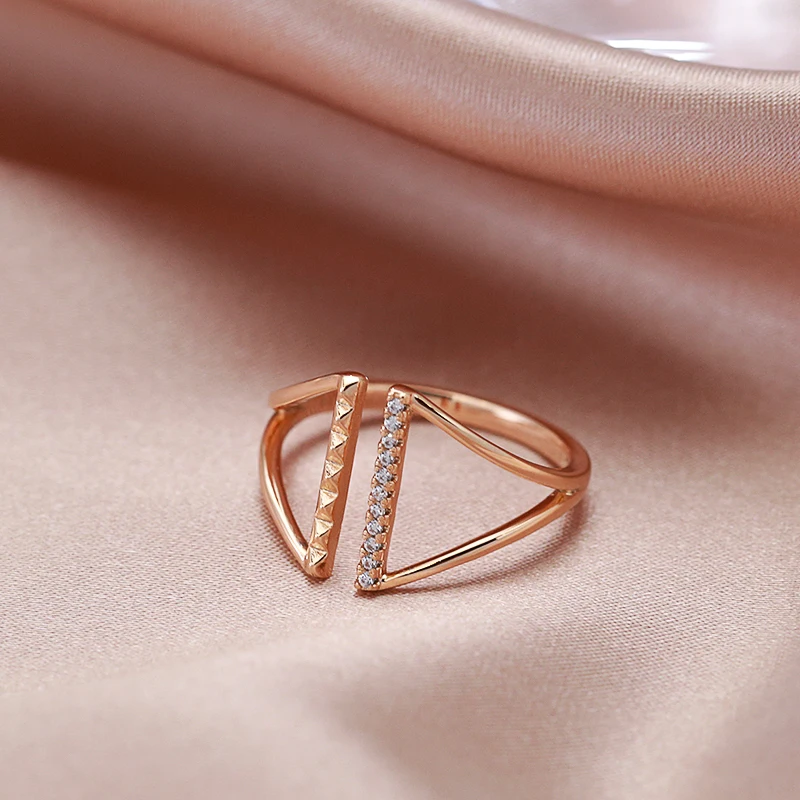 Kinel Simple Korean Natural Zircon Ring for Women Fashion 585 Rose Gold Color Geometric Open Ring Daily Fine Jewelry Gift