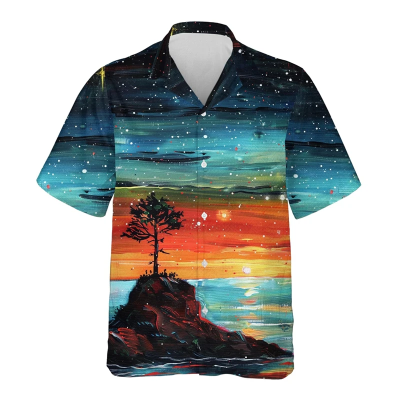 Letnia koszula hawajska dla mężczyzn Odzież Plaża Impreza Casual Button Down Unisex Luau Koszule Aloha Vacation Palm Tree Lapel Blouse