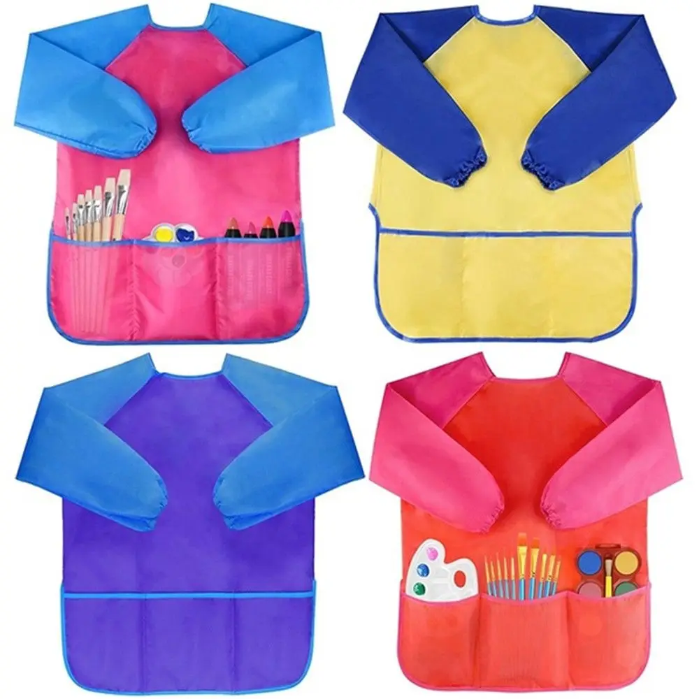 1PC Durable Baby Bibs Colorful Long Sleeve Apron Waterproof Toddler Feeding Bibs Burp Cloths Children Kids Painting Apron