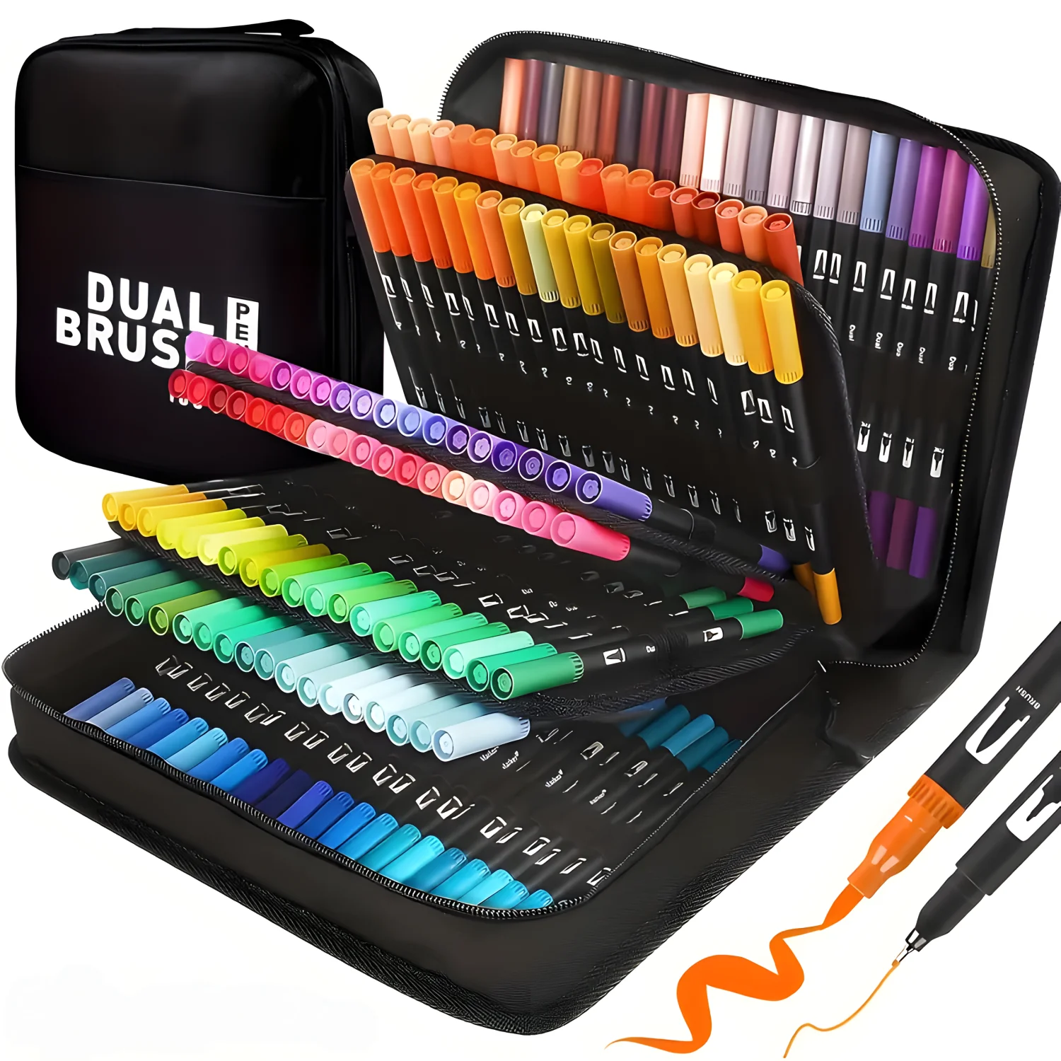 Dual Brush Markers Pens,Artist Coloring Marker Set,Fineliner & Brush Tip Pen with Premium Case for Adults Coloring Books Journal