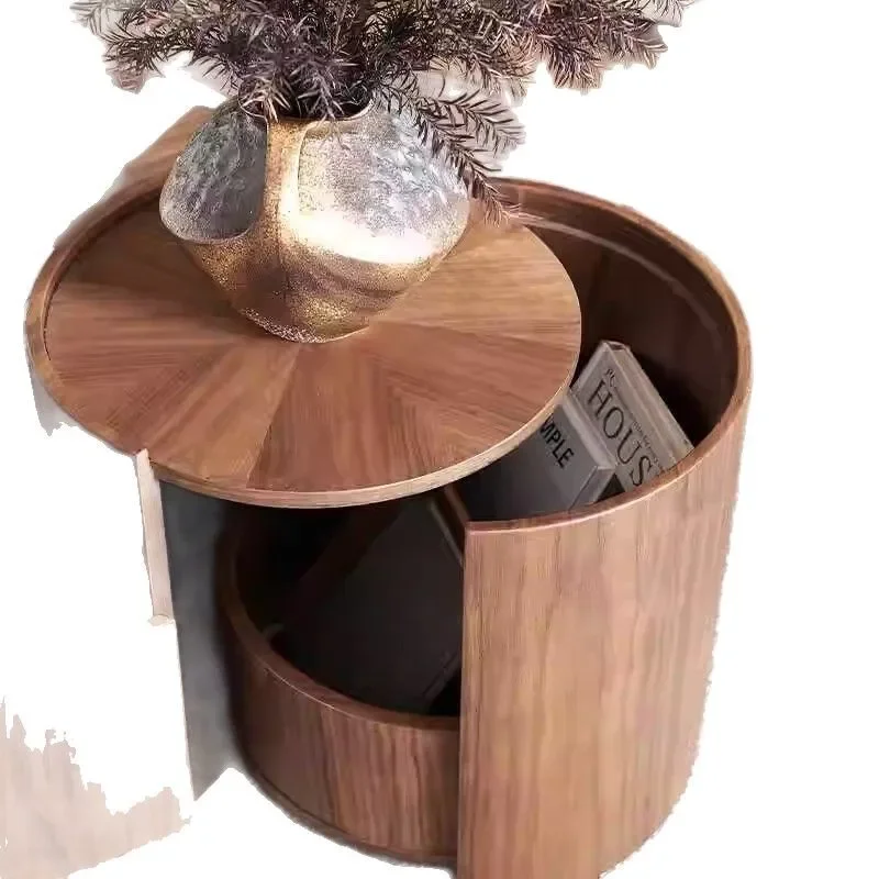 

New Chinese light luxury round walnut coffee table combination designer creative living room home advanced sense wabi sandy wind