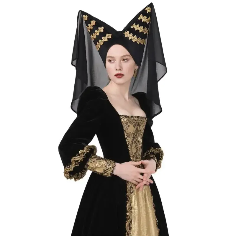 

DAZCOS Women Hennin Hat for Renaissance Festivals Halloween Escoffion Medieval Headwear with Veil jlhl;522