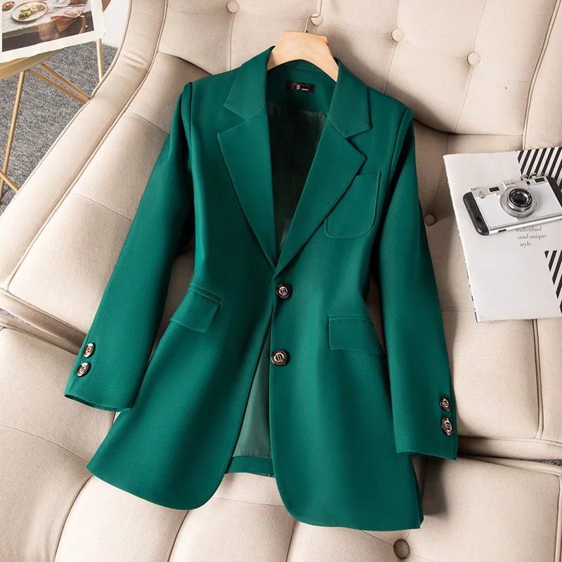 Blue Black Green Women Formal Blazer Coat Female Long Sleeve Single Breasted Jacket Office Ladies Work Wear Blazers Outerwear