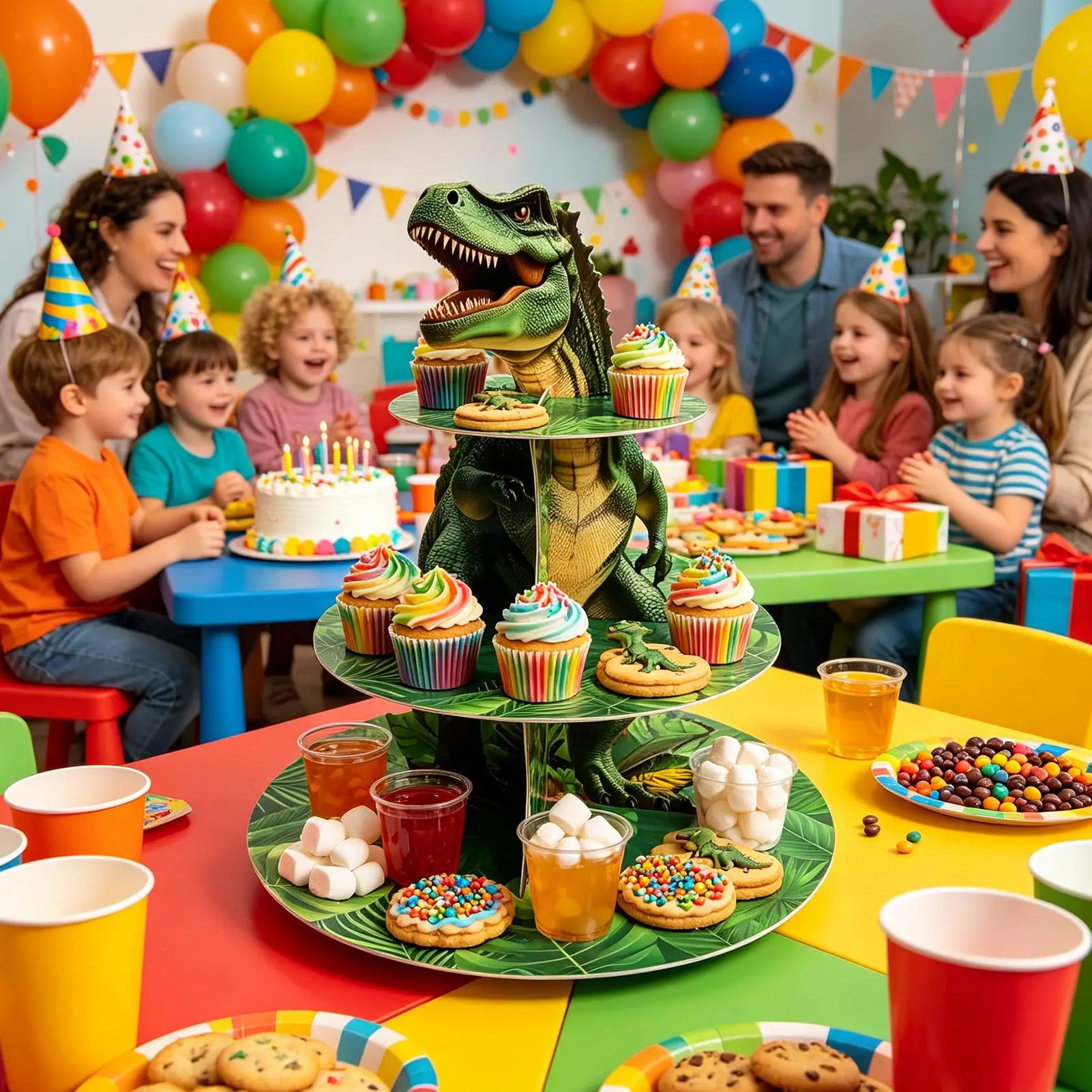 Cupcake Stand 3 Tiers Dinosaur Shaped Display Holder Tray Shelf Dessert Tower Party Decoration For Bar Buffet Kitchen Home