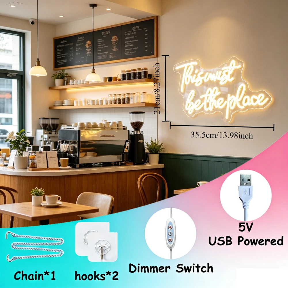 This Must Be The Place Neon Sign LED Night Light USB Aesthetic Room Decor Lamp for Living Room Bedroom Desktop Decoration Gifts - view 3