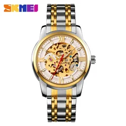 SKMEI Fully Automatic Mechanical Watch Men Stainless Steel Circular Single Folding Buckle Metal Hollow Spiral Watch reloj hombre