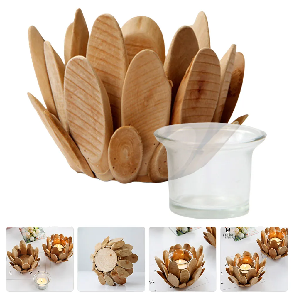 

Container Lotus Petal-shaped Cup Tealights Holder Wood Holders for Table