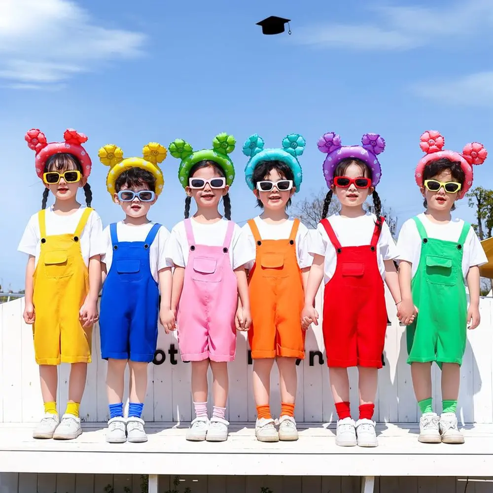 Kids Cute Overalls Suit Summer Cotton T Shirt Colorful Candy Style Kindergarten School Uniform For Class Activity