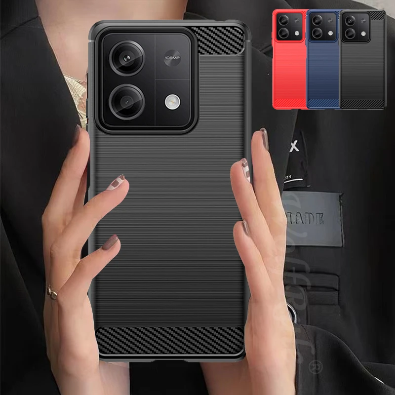 For For Poco X6 5G Case Cover Xiaomi For Poco X6 Pro 5G Capas Shockproof Phone Back Carbon Fiber Soft TPU Fundas For Poco X6 5G