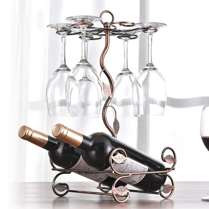 

Freestanding Luxury Decorative Metal Wine Rack Wine Bottle Cabinet with Glass Stand