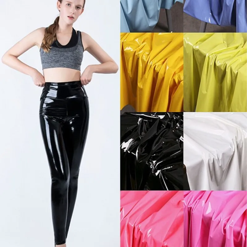 

Imitation Leather Fabric Black Mirror Super Bright Surface Pants Pure Color Soft Waterproof Clothing PU